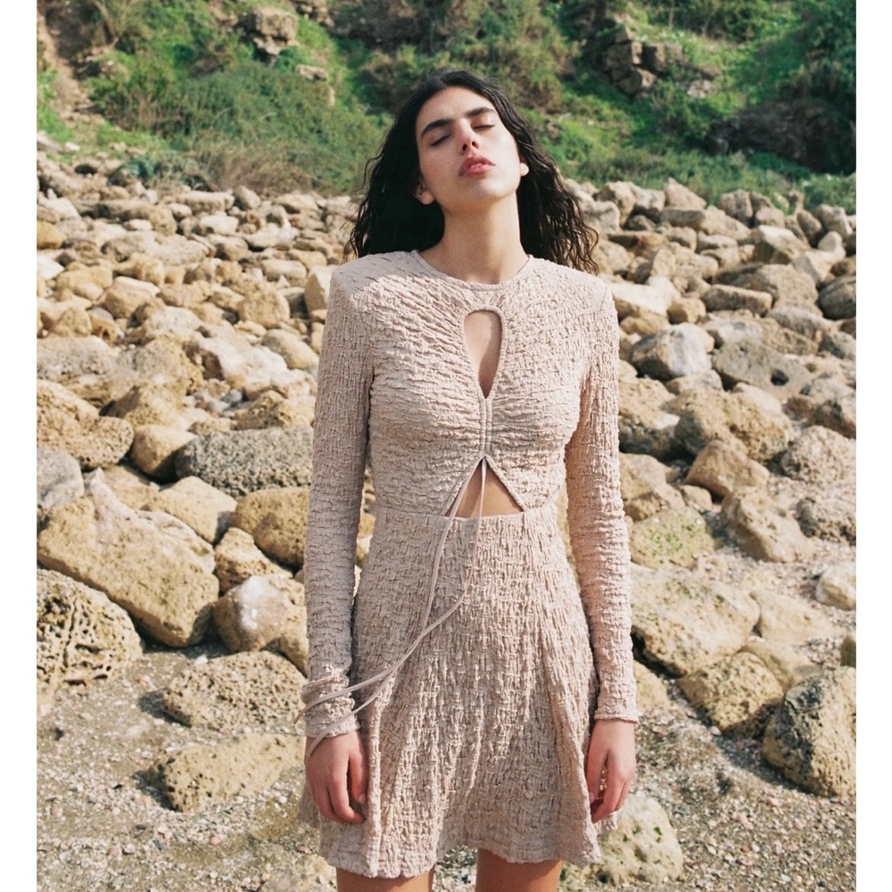 Sabina Musayev mini Dress textured cut out sexy boho designer Agnes dress mocha